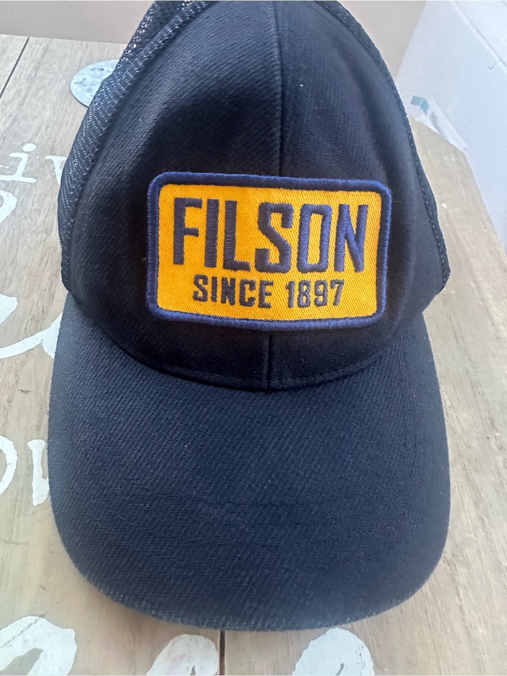 Filson Blue Trucker Cap with Yellow Patch